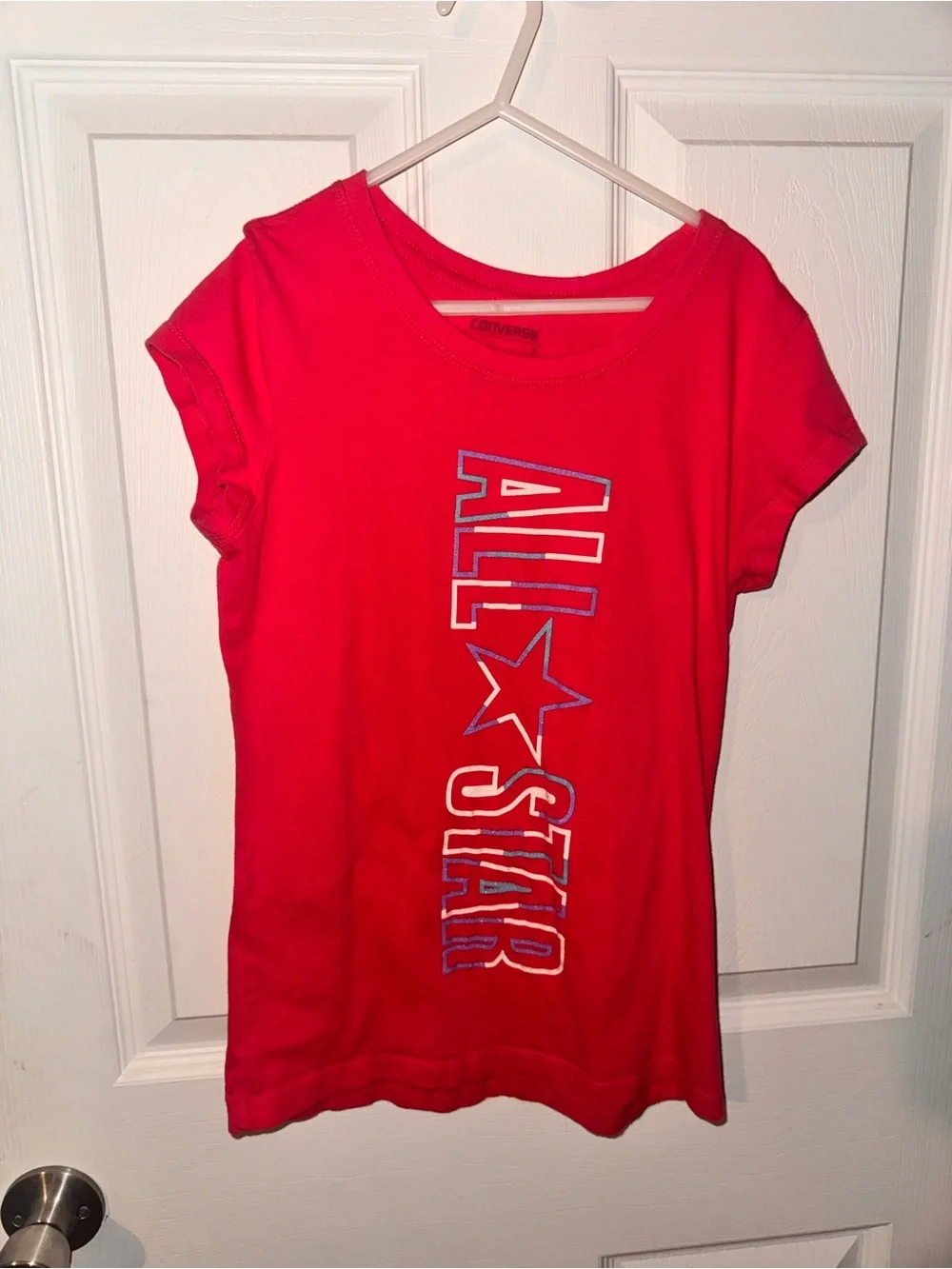 Converse Hot Pink Graphic Tee with Blue Accents
